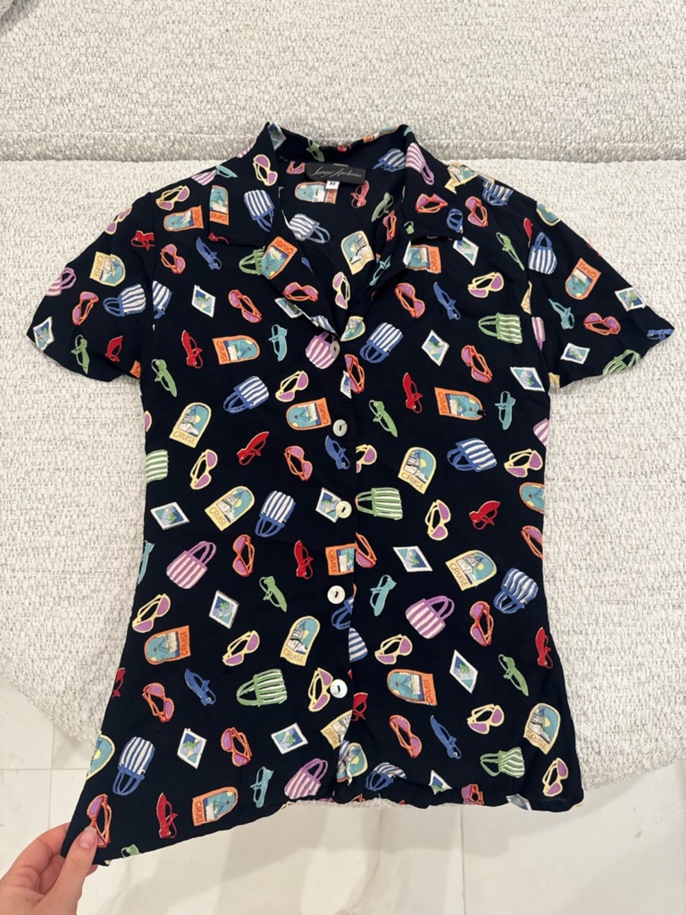 Vintage Jenny Helene Girly Printed Button Down Top